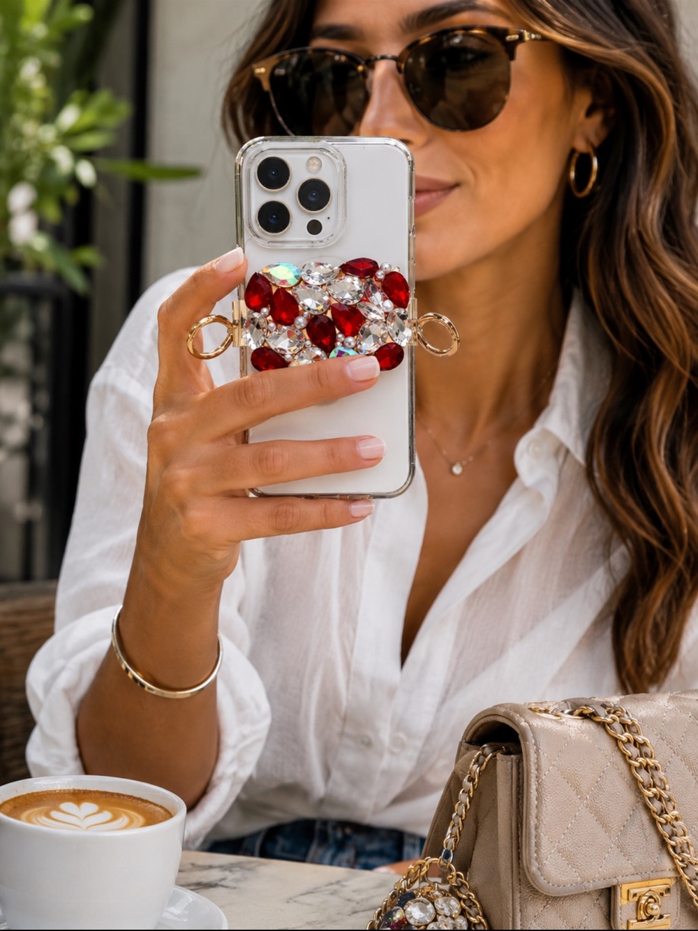 ShopEvelynne Red and Gold Gem Phone Grip